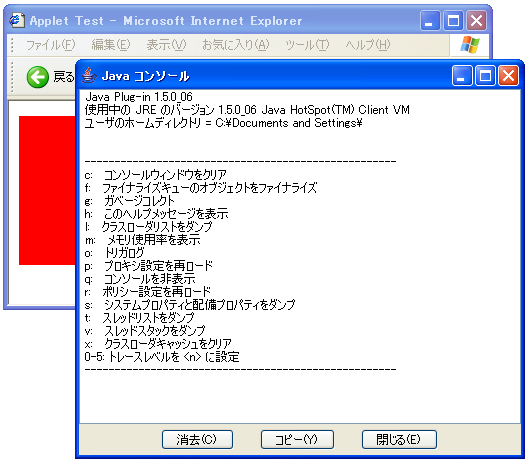 Javaコンソールの表示