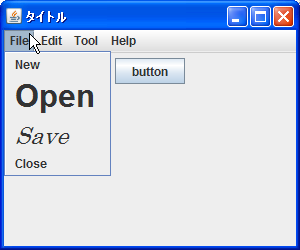 メニューアイテムで表示される文字列のフォントを設定